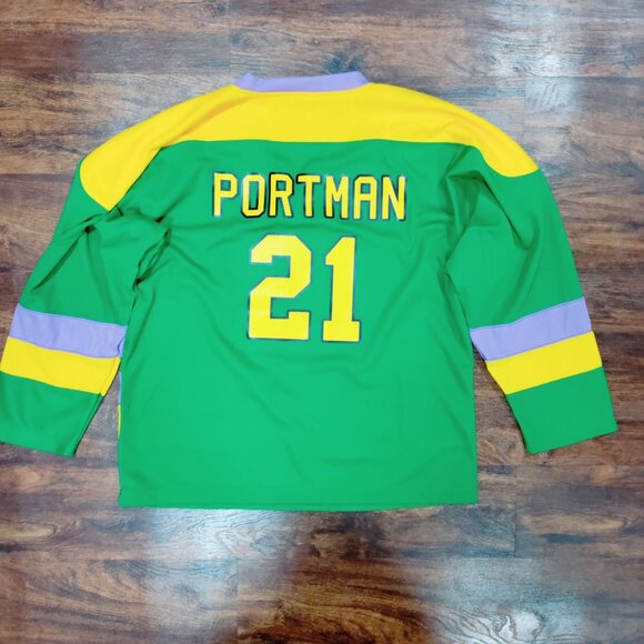 NWOT Mighty Ducks Dean Portman #21 D2 V-Neck Hockey Jersey Green/Yellow Men's S - Picture 6 of 9